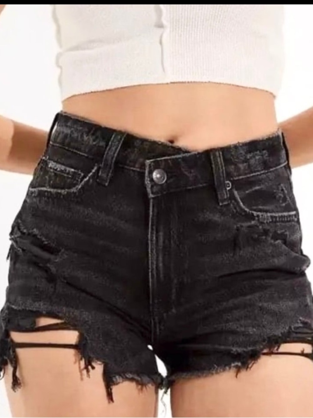 American Eagle size 0 Distressed Mom Denim Women’s Shorts Crossover Waist Black
